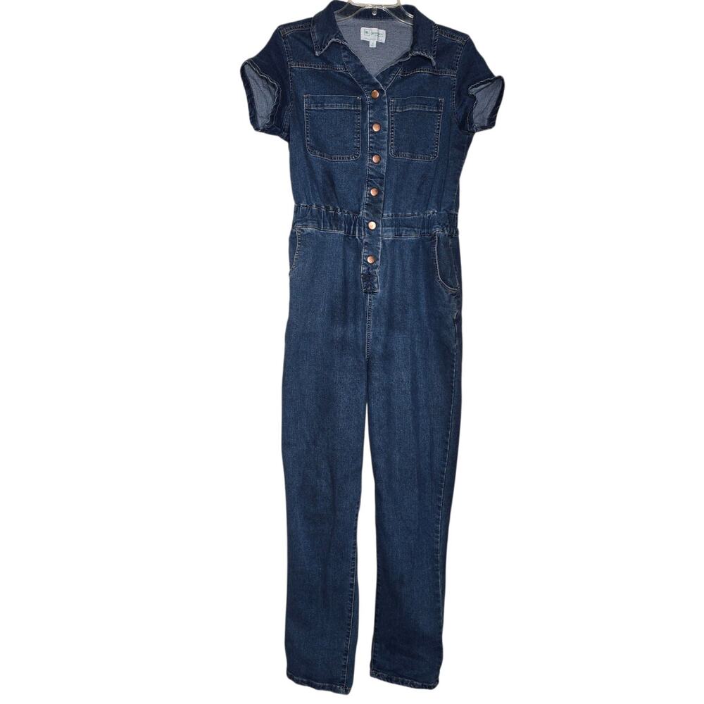 Celebrity Pink Regeneration Denim Jumpsuit Blue Snap Front Rosie the Riviter